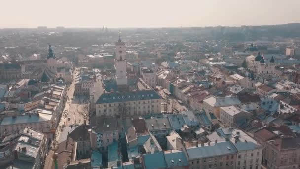 Légi Tetők Utcák Régi Város Lviv Ukrajna Régi Város Központi — Stock videók