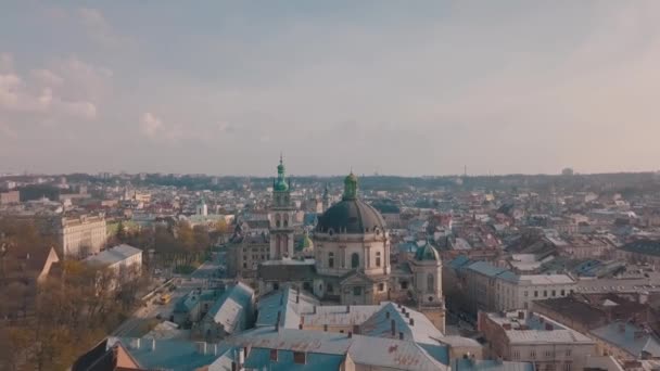 Antenowe Dachy Ulice Starego Miasta Lwowie Ukraina Centralnej Części Starego — Wideo stockowe