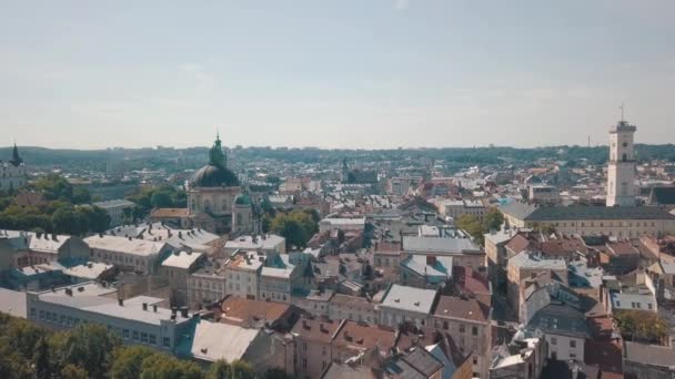 Aerial Roofs Streets Old City Lviv Ukraine Central Part Old — Stock Video