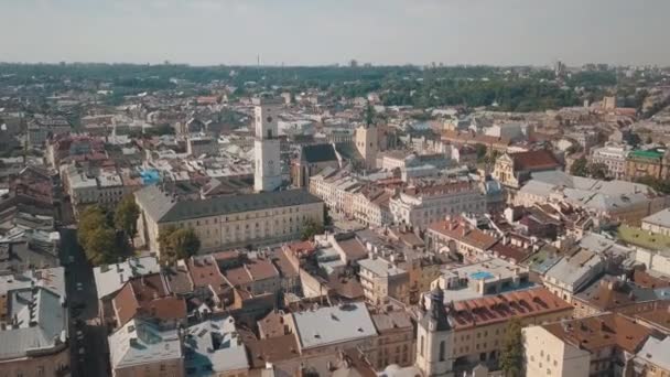 Luchtfoto Van Daken Straten Oude Stad Lviv Oekraïne Centrale Deel — Stockvideo