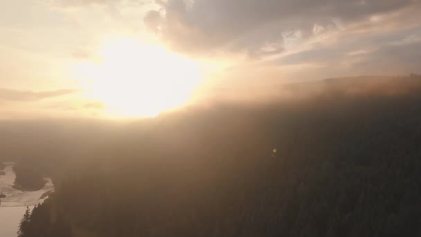 Pôr Sol Montagens Vista Aérea Névoa — Vídeo de Stock