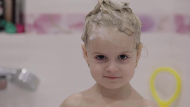 Attractive Three Years Old Girl Takes Bath Wet Hair Bath Stock