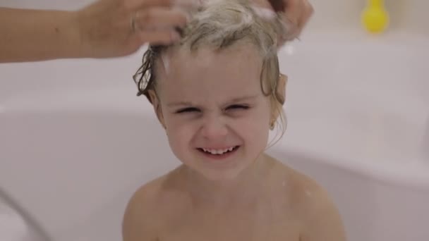 Attractive Three Years Old Girl Takes Bath Mom Clean Hair Stock