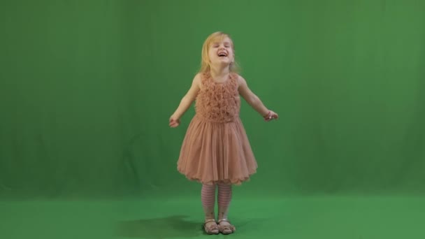 Happy Three Years Old Girl Cute Blonde Child Brown Eyes — Stock Video