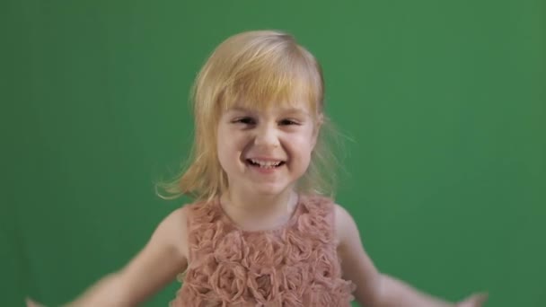 Happy Three Years Old Girl Cute Blonde Child Brown Eyes — Stock Video