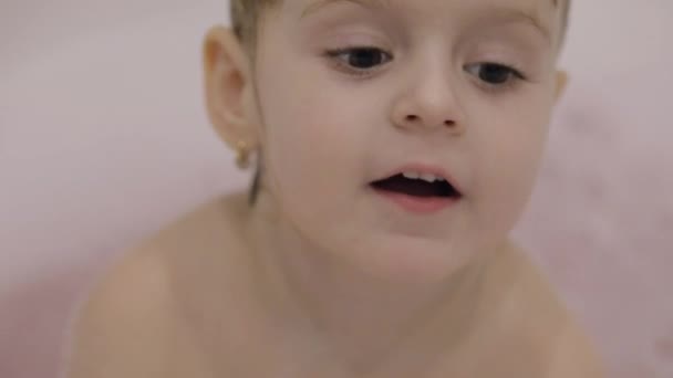 Attractive Three Years Old Girl Takes Bath Wet Hair Bath Stock