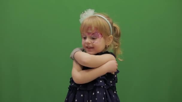 Happy Three Years Old Girl Cute Blonde Child Dancing Make — Stock Video