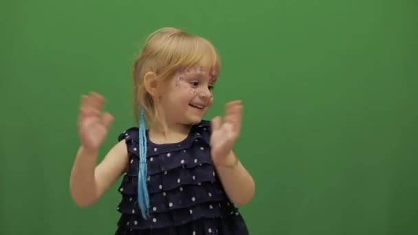 Happy Three Years Old Girl Cute Blonde Child Dancing Make — Stock Video