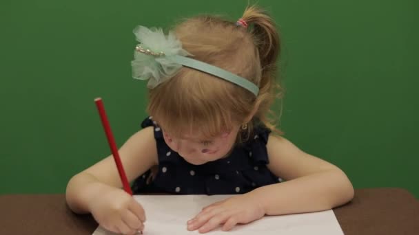 Rapariga Mesa Educação Feliz Menina Três Anos Menina Bonito Sorrindo — Vídeo de Stock