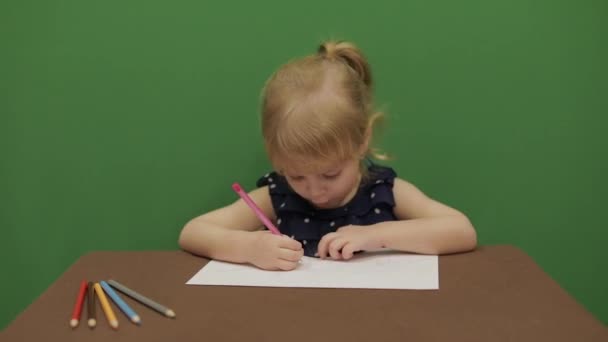 Girl Table Education Happy Three Years Old Girl Cute Girl — Stock Video