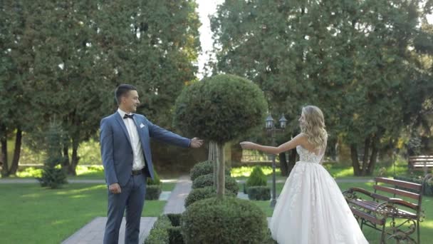 Düğün çifti. Güzel damat ve gelin. Mutlu bir aile. Erkek ve kadın aşık — Stok video