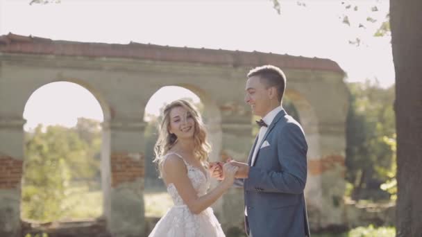 Casamento. Lindo noivo e noiva. Família feliz. Homem e mulher apaixonados — Vídeo de Stock