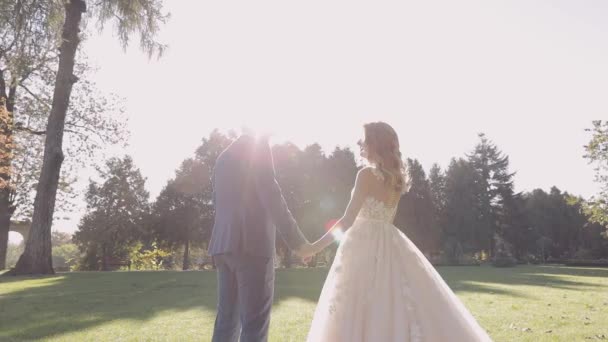 Wedding couple. Lovely groom and bride. Happy family. Man and woman in love — Stock Video