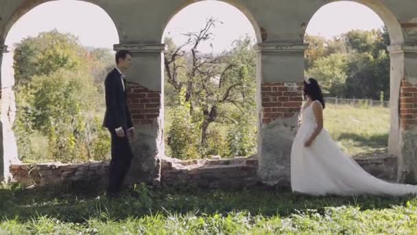 Pareja de bodas. Precioso novio y novia. Familia feliz. Hombre y mujer enamorados — Vídeos de Stock