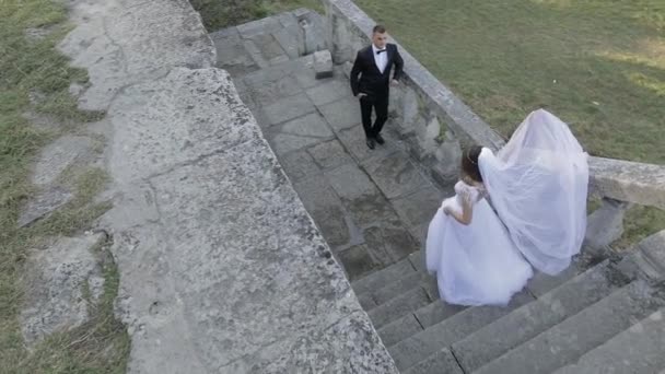 Hochzeitspaar. schöne Bräutigam und Braut. glückliche Familie. Mann und Frau verliebt — Stockvideo