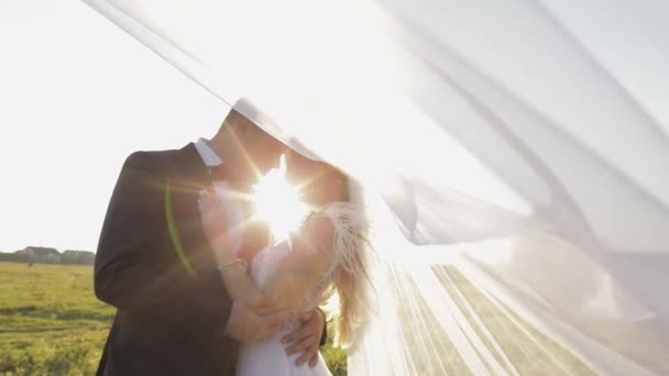 Bruidspaar. Mooie bruidegom en bruid. Gelukkige familie. Man en vrouw in de liefde — Stockvideo