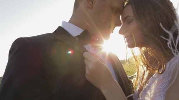 Bruidspaar. Mooie bruidegom en bruid. Gelukkige familie. Man en vrouw in de liefde — Stockvideo