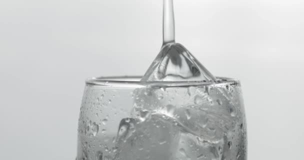 Hälla upp skott av vodka från en flaska i glas. Vit bakgrund — Stockvideo