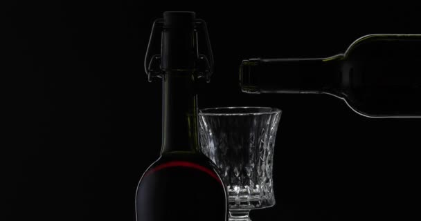 Du vin rose. Vin rouge verser dans un verre de vin sur fond noir. Silhouette — Video