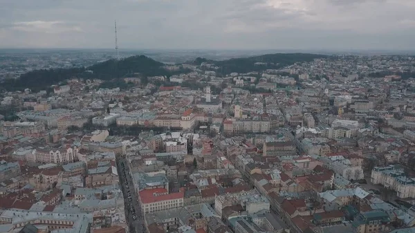 Aerial City Lviv, Ukrayna. Avrupa şehri. Kasabanın Popüler Alanları — Stok fotoğraf