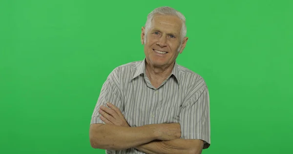 Senior man lachen. Knappe oude man op chroma key achtergrond — Stockfoto