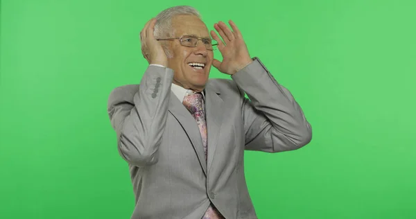 Oudere zakenman in pak lachen. Oude Senior man in formele slijtage. Chroma Key — Stockfoto