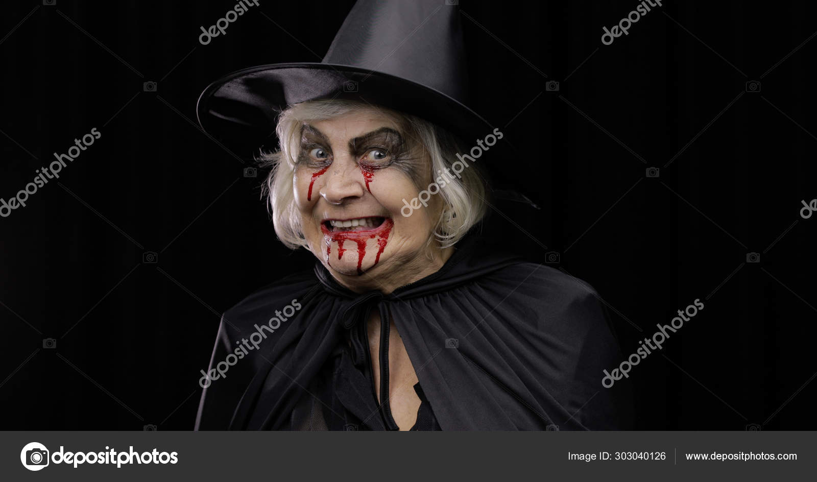 Maquiagem De Bruxas Antigas Retrato De Mulher Idosa Com Sangue No Rosto  Filme - Vídeo de pesadelo, menina: 157788602