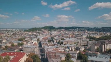 Aerial City Lviv, Ukrayna. Avrupa Şehri. Eski Avrupa şehrinin orta kesimi