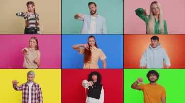 Hoşlanmamak. Mutsuz insanların kolajı farklı cinsiyetler, farklı yaşlar, etnik köken olumsuz geribildirim gösteren hayal kırıklığı tatminsizliği, olumsuz geribildirim gösteren hayal kırıklığı, hayal kırıklığı, başarısızlık, kaybetme