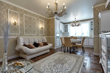 Güzel bir iç mekanı olan mutfak oturma odası.