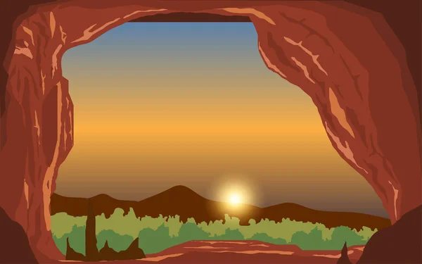 Σπηλιά Στα Βράχια Πρωί — Διανυσματικό Αρχείο