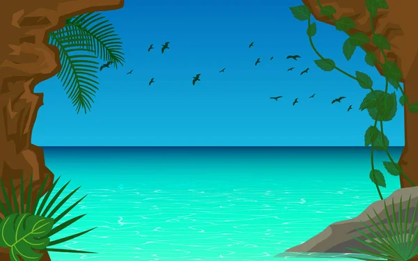 Paisaje de cueva en el mar — Vector de stock