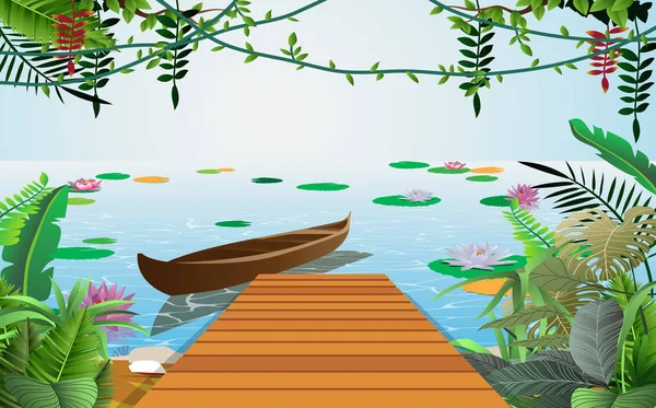 Bataklık orman içinde ahşap iskele