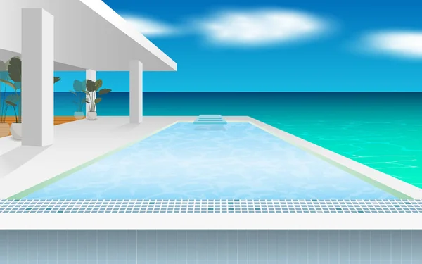 Piscina exterior en la playa — Vector de stock