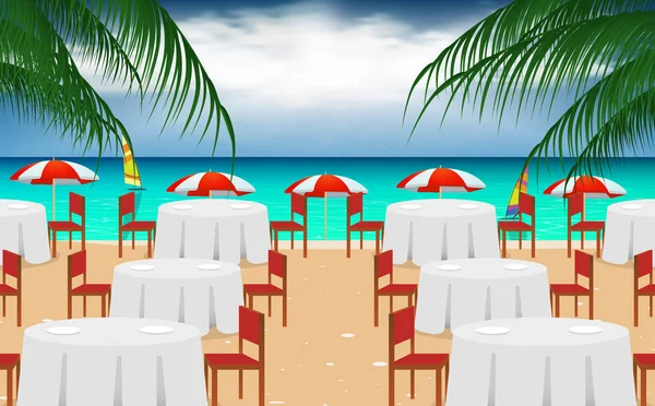 Restaurant en plein air sur la plage — Image vectorielle