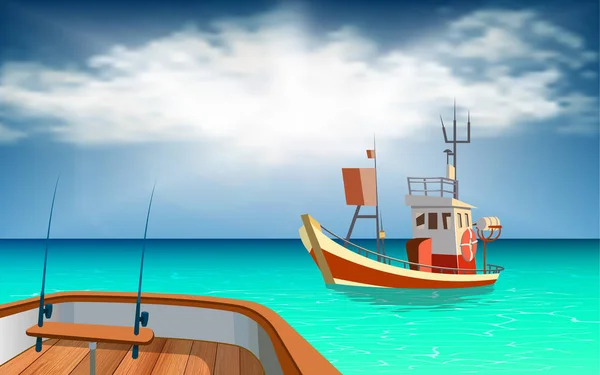 Barcos de pesca no mar — Vetor de Stock