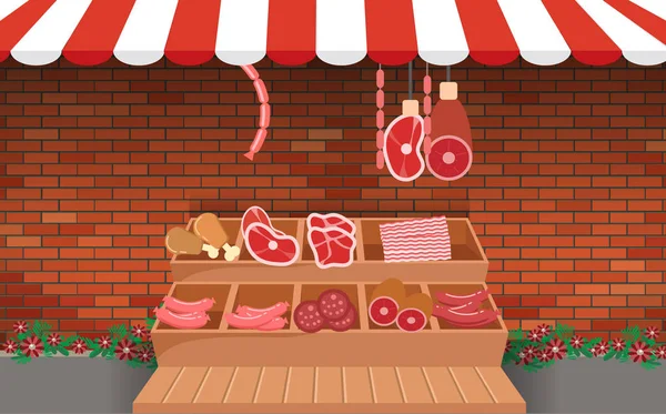Fleischmarkt im Freien mit Backsteinmauer — Stockvektor