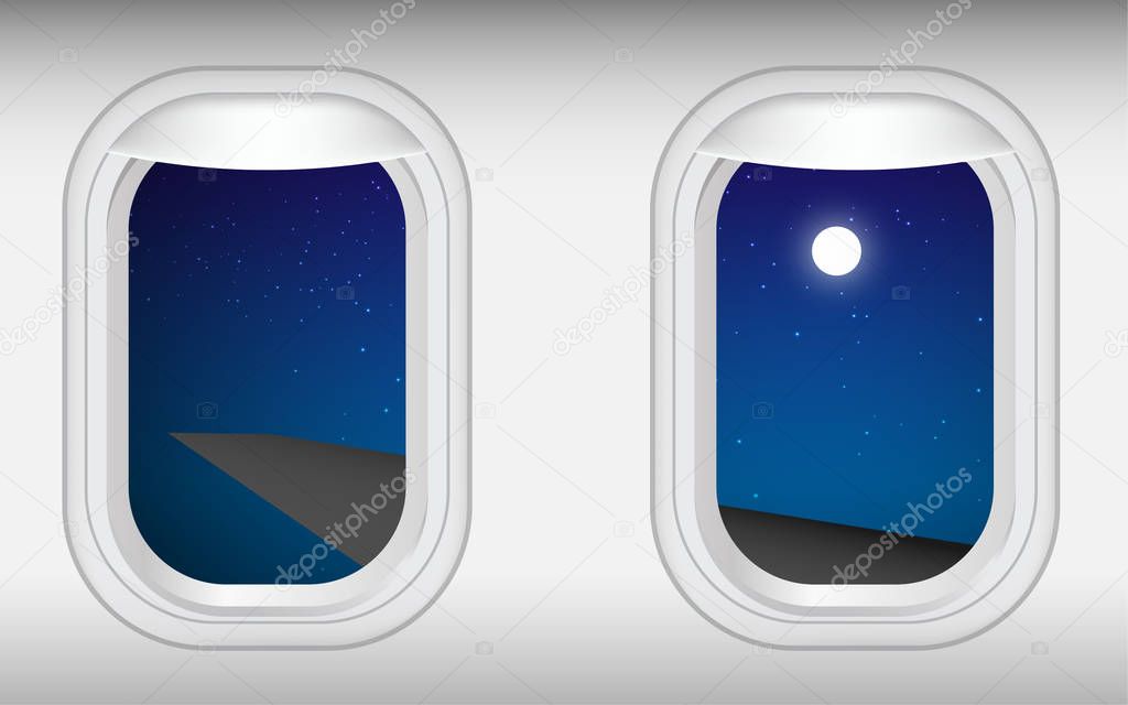 view at windows of plane in the night