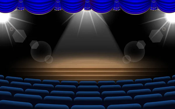 舞台上的白色砖墙 大厅里有蓝色的椅子 — 图库矢量图片