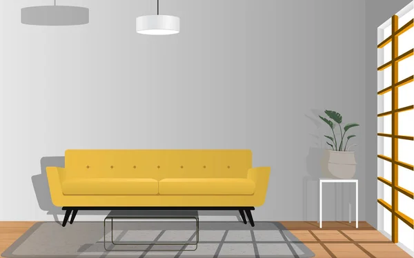 Sofa Kuning Dengan Meja Ruang Tamu - Stok Vektor