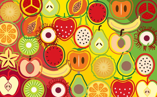 Mixed fruit on the colorful background — Stock Vector