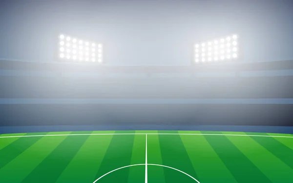 Trawnik i reflektory na stadionie piłkarskim — Wektor stockowy