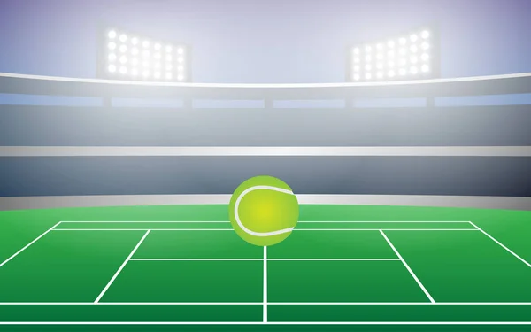 聚光灯下在网球场在体育场 — 图库矢量图片