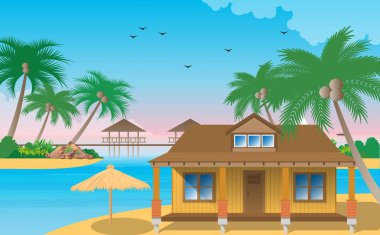 gündüz plajda ahşap evin görünümü