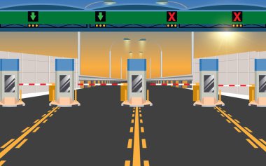 view of expressway tollgate in sunset clipart