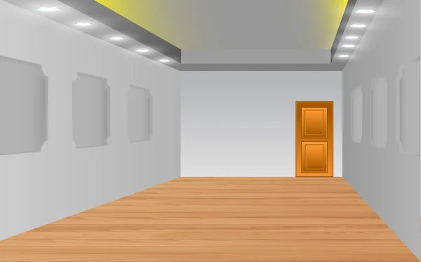 Piso de madera con puerta de madera en la habitación vacía — Vector de stock