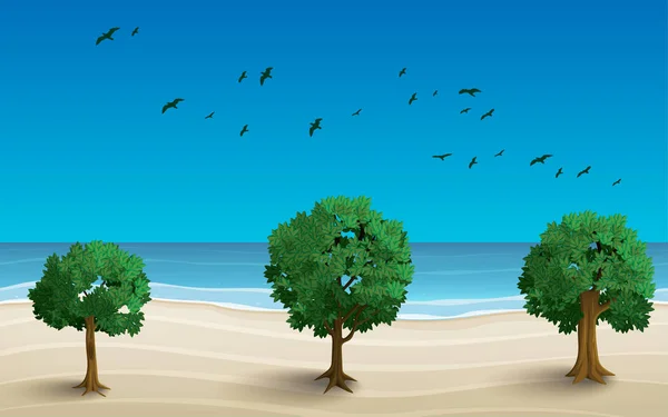 Baumlandschaft Strand Bei Tag — Stockvektor