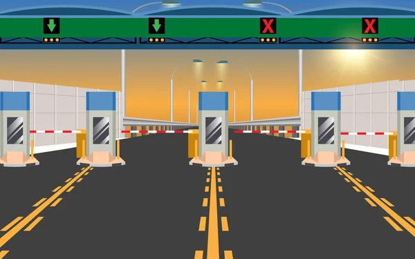 Vista de portagem via expressa no pôr do sol —  Vetores de Stock