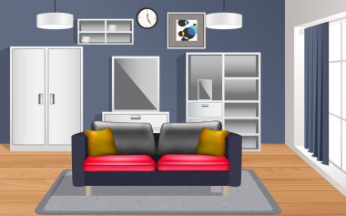 oturma odasında kanepe ve vitrin