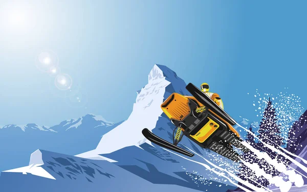 Snowmobile on the snow mountain — Stock Vector